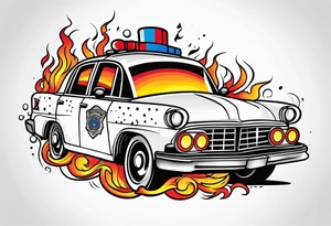 Police car on fire tattoo idea