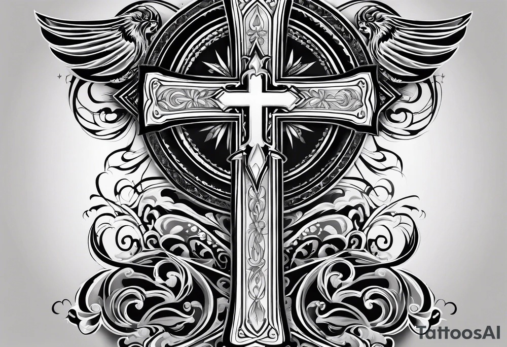 Cross with the word grace inside of it, and the words psalm 91:16 along the side tattoo idea