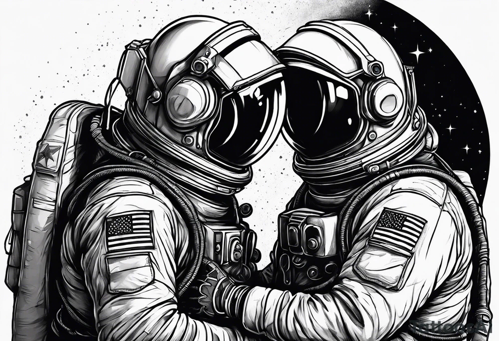 two astronauts hugging each other tattoo idea