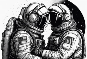 two astronauts hugging each other tattoo idea