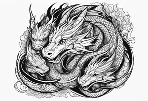 Mother dragon protecting 3 young dragons tattoo idea