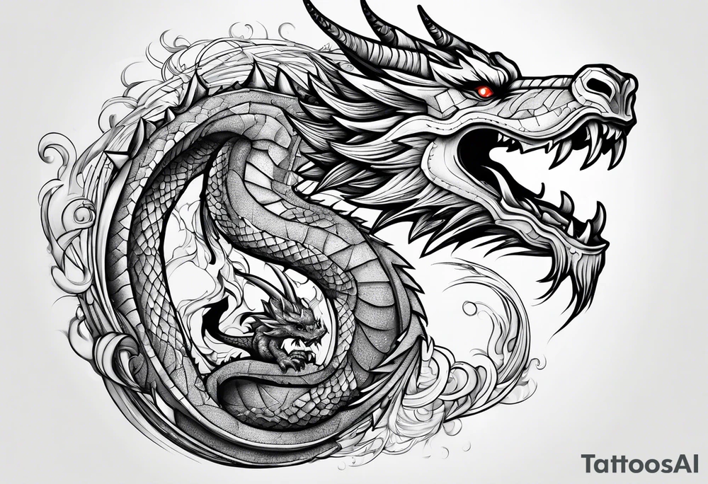 Small Dragon hurt and tired after a war but victorious tattoo idea
