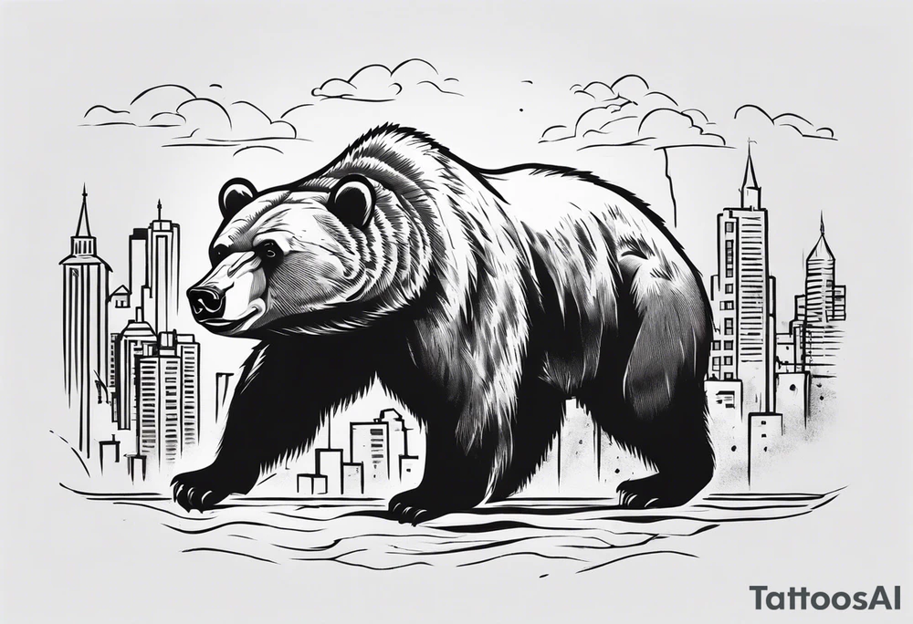 Serious bear coming up behind a city tattoo idea