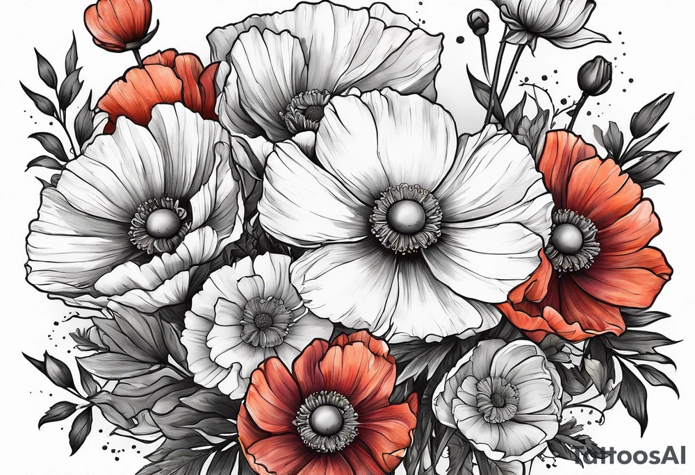 Cosmos's and  Poppy’s Bouquet tattoo idea