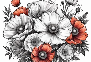 Cosmos's and  Poppy’s Bouquet tattoo idea