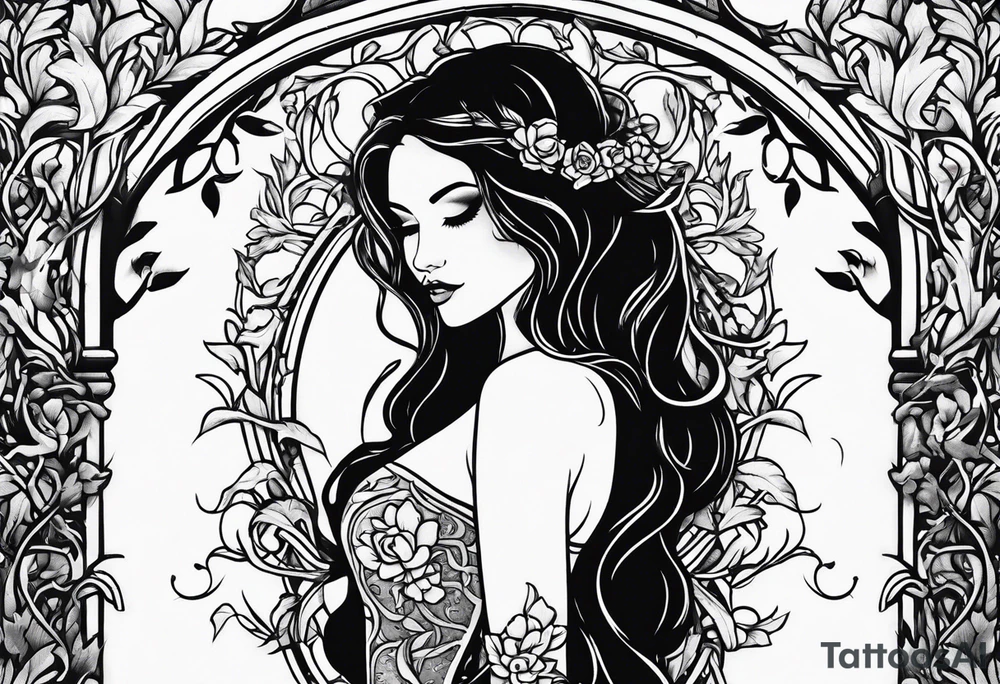 Leafy vines with tombstone tattoo idea