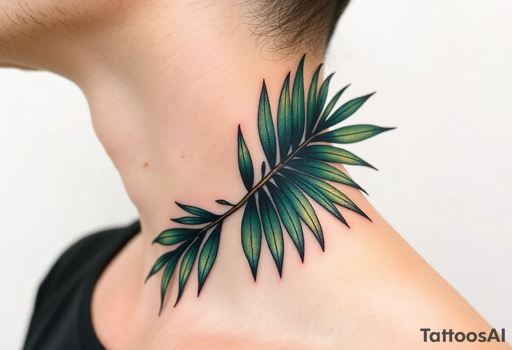 large palm leaves twisted following line side neck tattoo tattoo idea