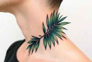 large palm leaves twisted following line side neck tattoo tattoo idea