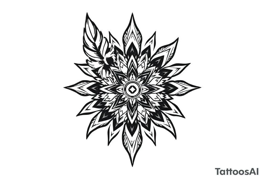 spiritual feather indian mandala shaman tattoo idea