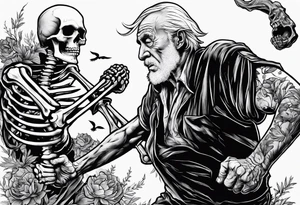 old man fighting with a skeleton tattoo idea