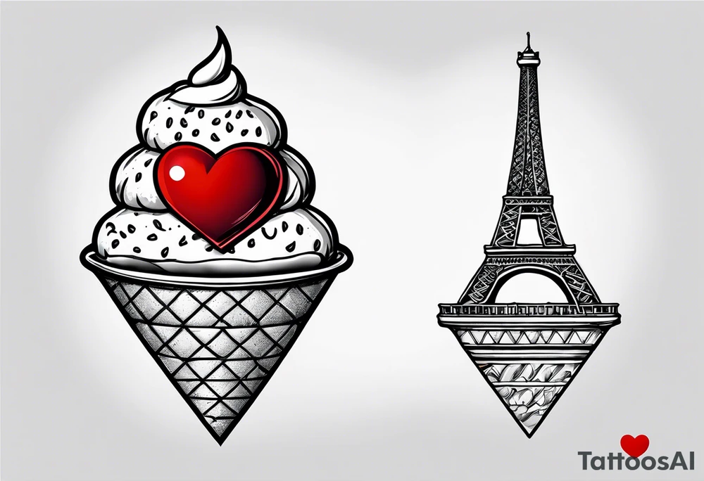ice cream cone with small red heart on it somewhere while representing Paris tattoo idea