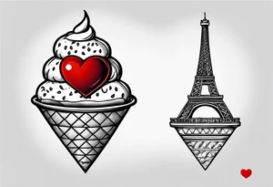 ice cream cone with small red heart on it somewhere while representing Paris tattoo idea