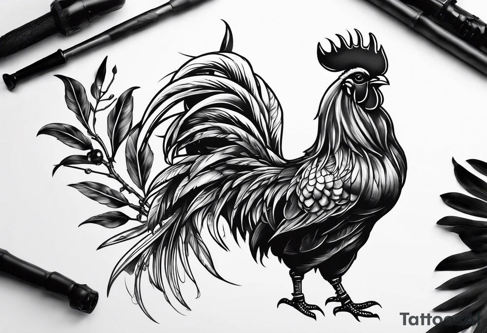 rooster holding a machine gun tattoo idea