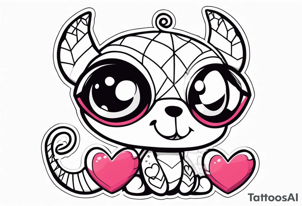 Super cute scorpion drawn Powerpuff girl style with body segments, head and claws made of hearts tattoo idea