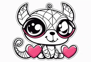 Super cute scorpion drawn Powerpuff girl style with body segments, head and claws made of hearts tattoo idea