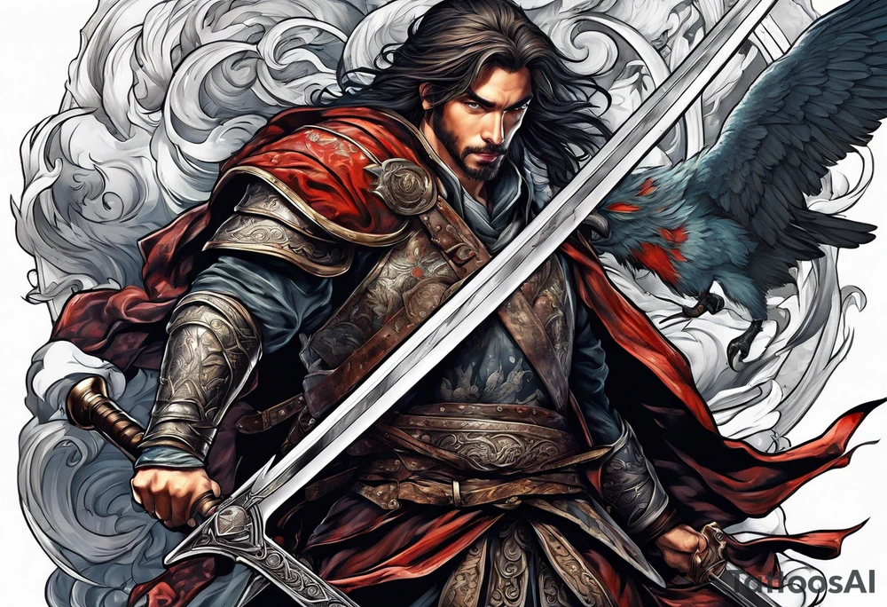 Man with a sword at the War
With bood tattoo idea