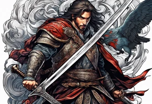 Man with a sword at the War
With bood tattoo idea