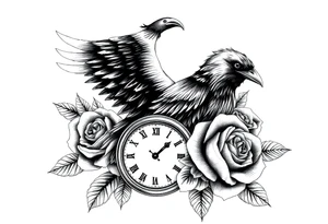 raven,roses,clock. tattoo idea