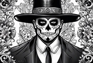 day of dead,man,standing,horizontal,cover up tattoo idea