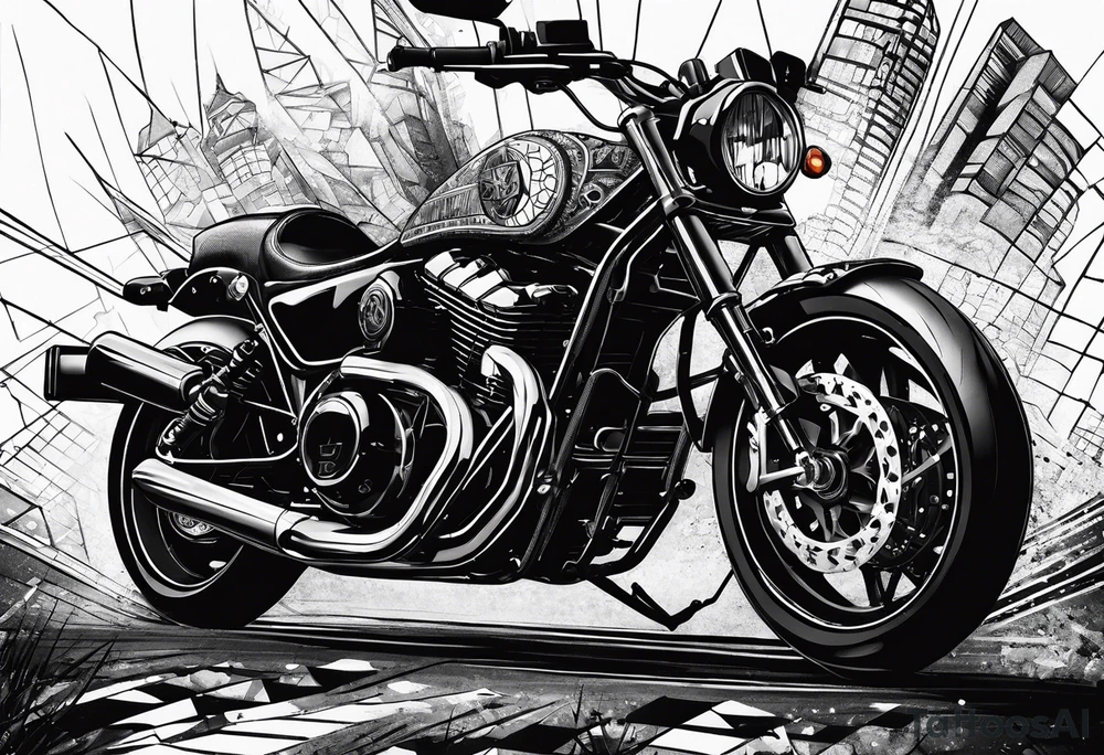 motorcycle riding at night in the city tattoo idea