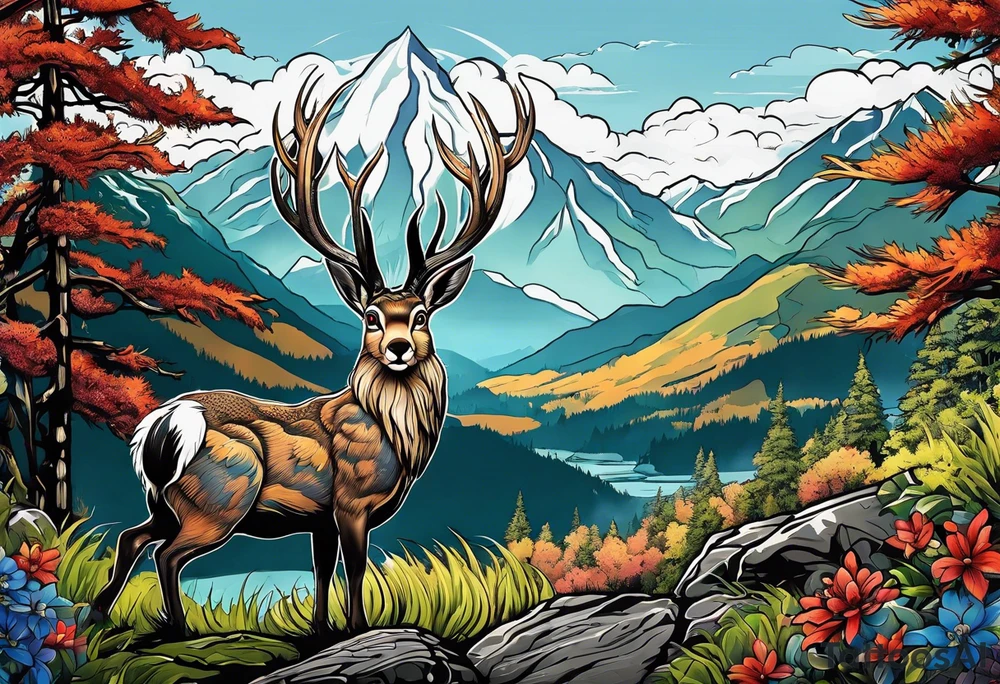 jackelope  mountain forest tattoo idea