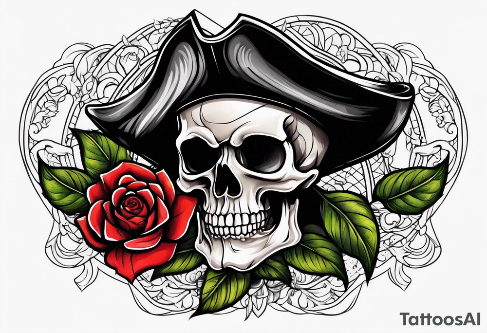 pirate skull with rose tattoo idea