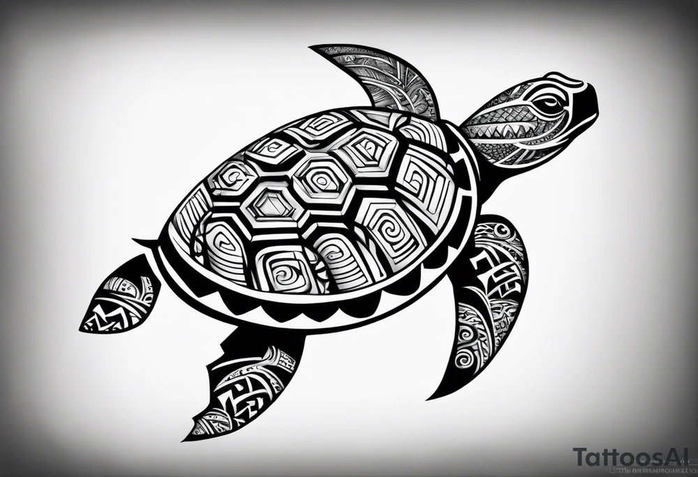 Full Polynesian tribal sleeve with turtle tattoo idea