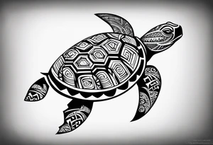 Full Polynesian tribal sleeve with turtle tattoo idea