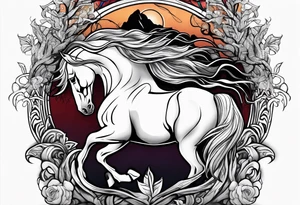 Realistic Horse and Yggdrasil tattoo idea