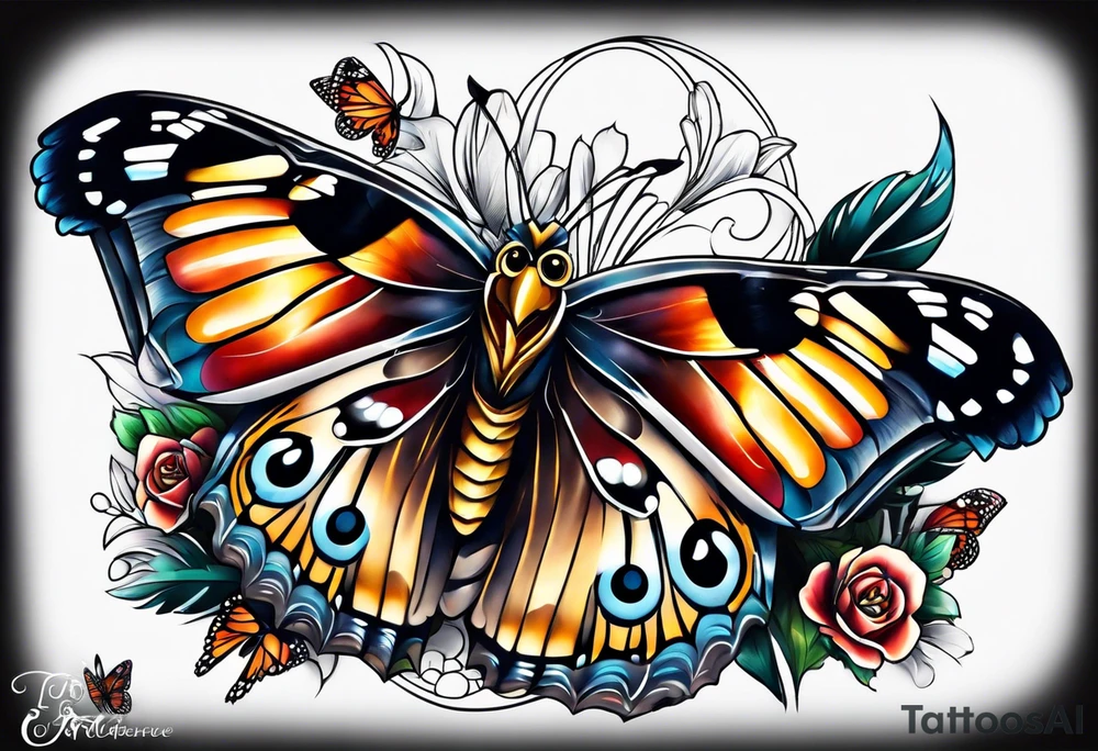 Owl and butterfly tattoo idea