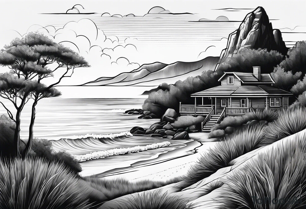 Beach landscape hills behind tattoo idea