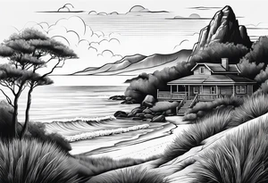 Beach landscape hills behind tattoo idea