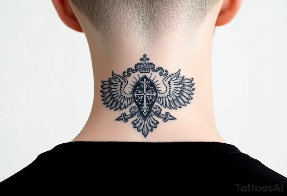 russian christian orthodox military neck design tattoo idea