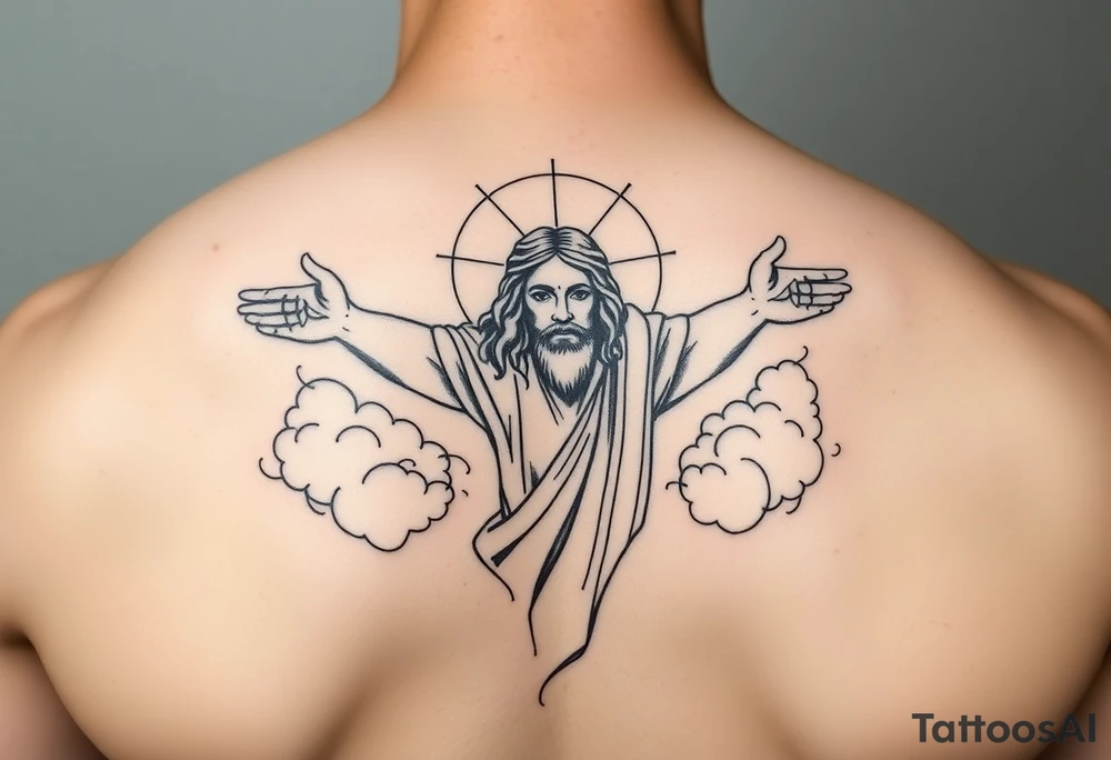 magestic christ with clouds black and white tattoo idea