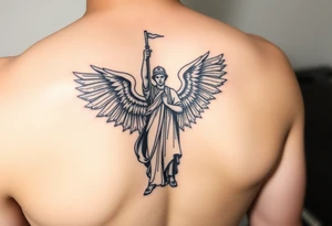 Military protected by angels statue tattoo idea
