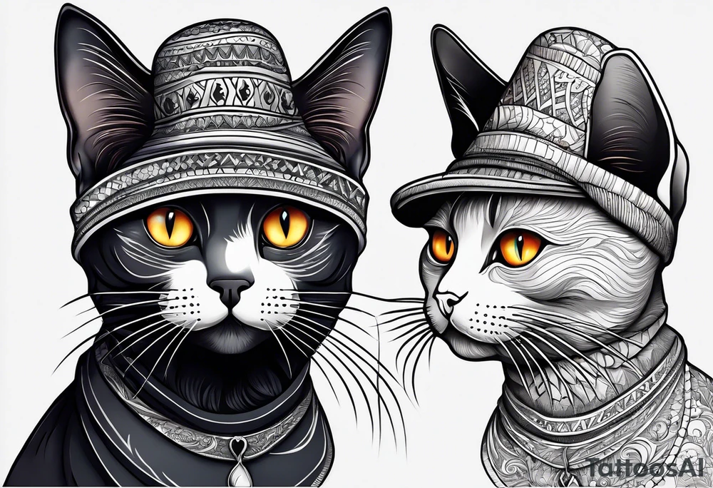 Black cat with a funny hat and a sweater tattoo idea