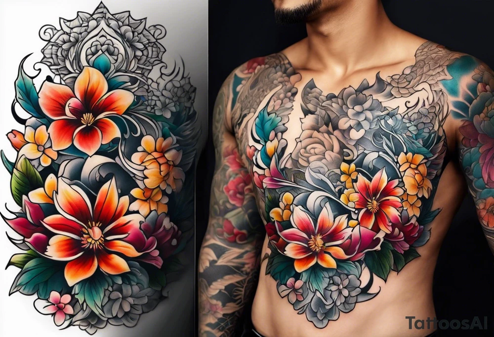 Flower chest piece tattoo idea