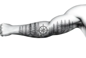 Forest landscape with three compasses tattoo idea