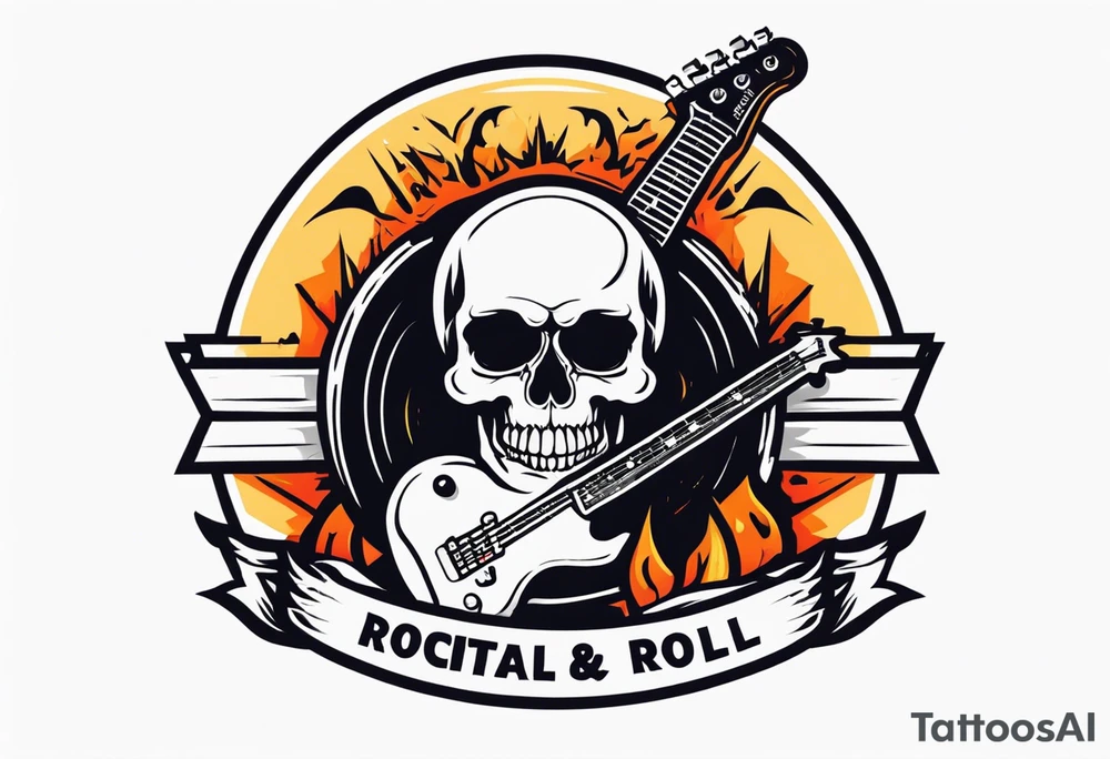 Rock and roll logo with a skull and an electric 
guitar tattoo idea