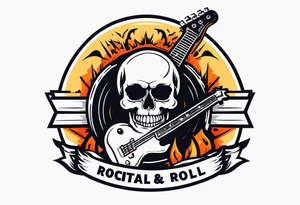 Rock and roll logo with a skull and an electric 
guitar tattoo idea