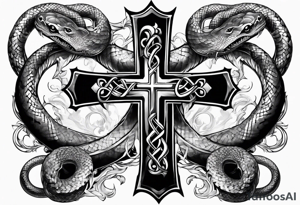 a cross with a snake around it tattoo idea