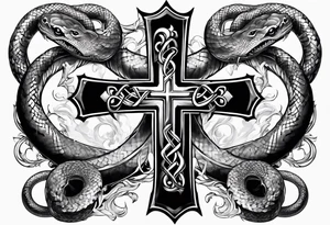 a cross with a snake around it tattoo idea