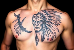 Warrior Indian left chest tattoo idea