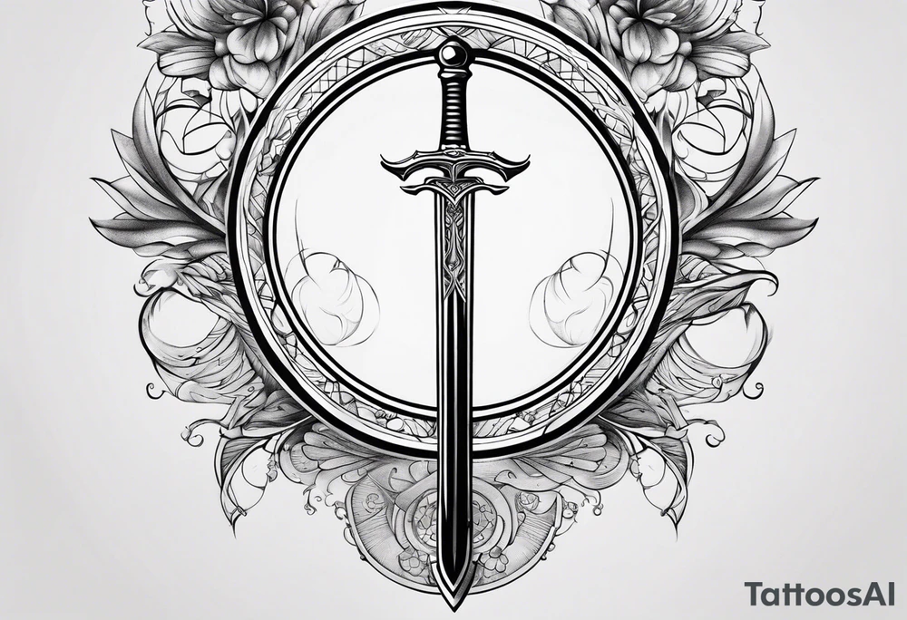 Sword with Libra scales fine lines tattoo idea