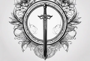 Sword with Libra scales fine lines tattoo idea