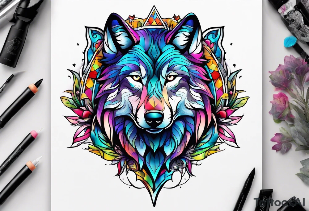 Trippy Wolf tattoo idea