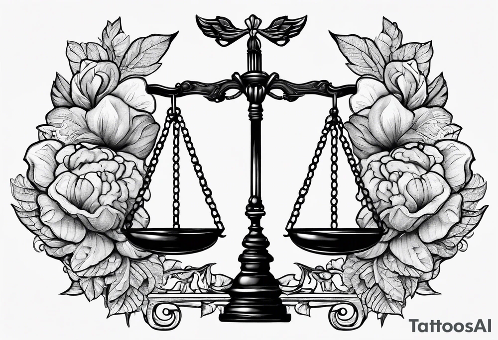 Scales of justice with brain and anatomical heart in the scales tattoo idea