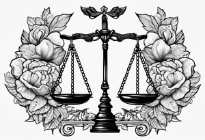 Scales of justice with brain and anatomical heart in the scales tattoo idea