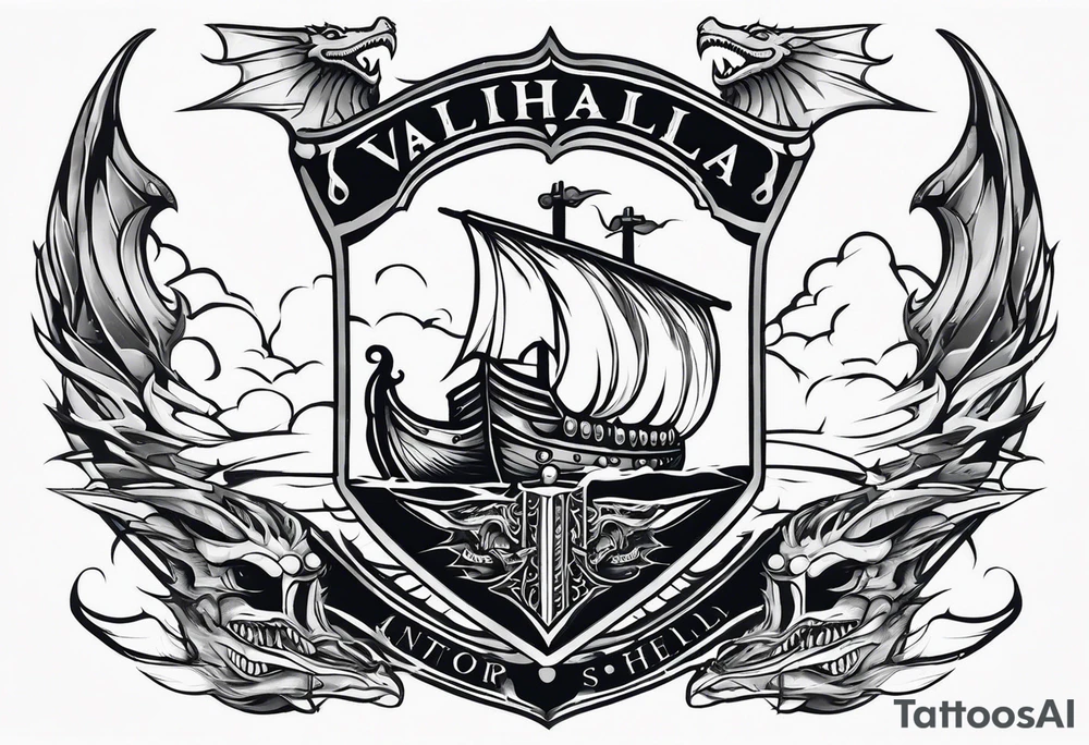 Valhalla sword ship dragon shield tattoo idea