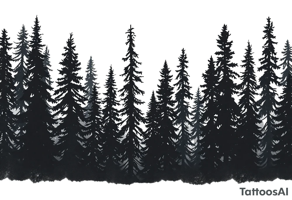 Coniferouse forest silhouette with black and gray trees tattoo idea